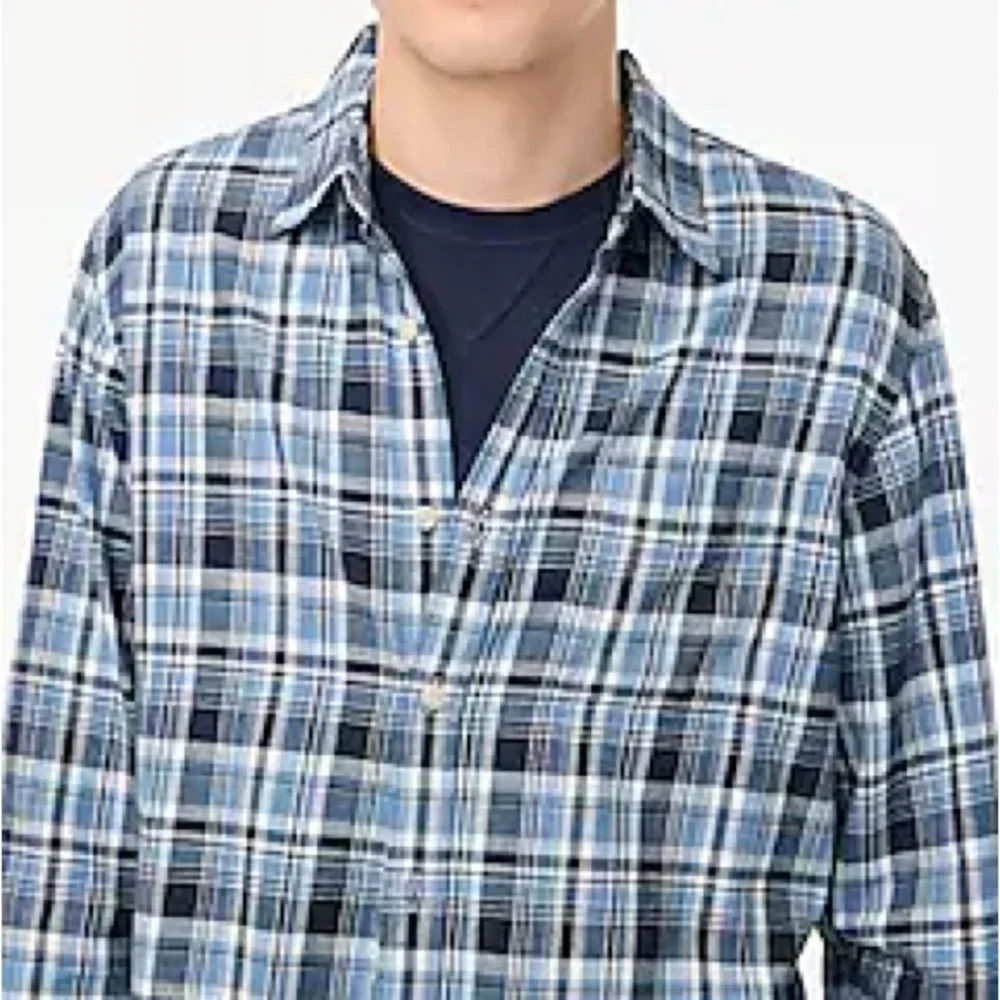 NWT J.Crew Men's Classic Plaid Flannel Shirt - Size L Gray Blue W